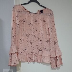 a.n.a Pink Patterned Ruffle Blouse Suze XS